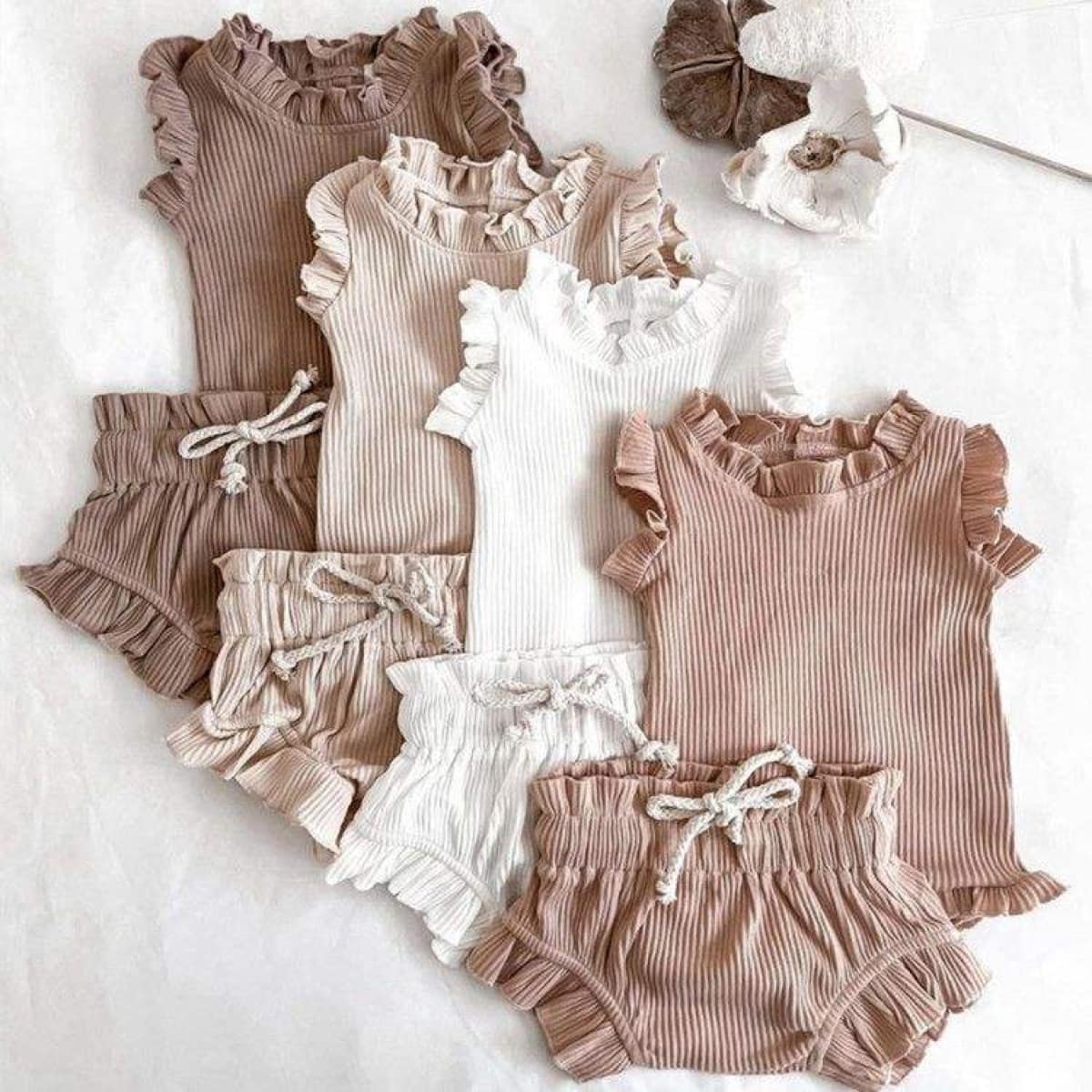 Newborn Baby Summer Cotton Infant Lotus Leaf Pants Romper Set Baby