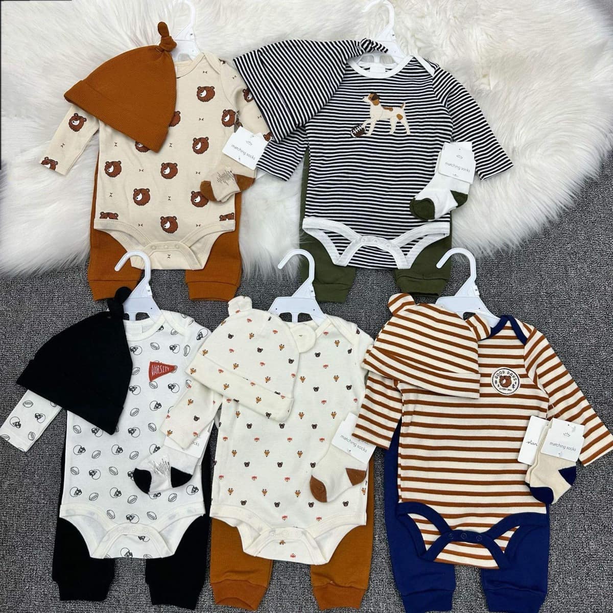 2023 Cotton Blank Baby Romper 5pcs Set Infant Clothing Sets for 0~3