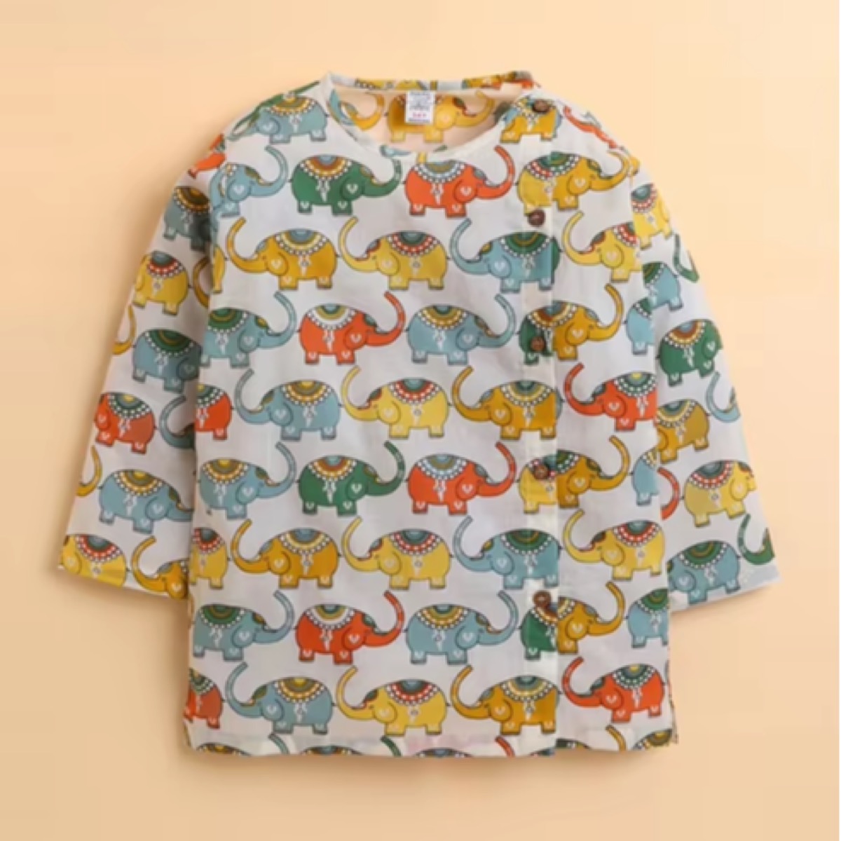 Baby Boys Elephant Print Kurta Pajama Set Soft Cotton Ethnic Outfit