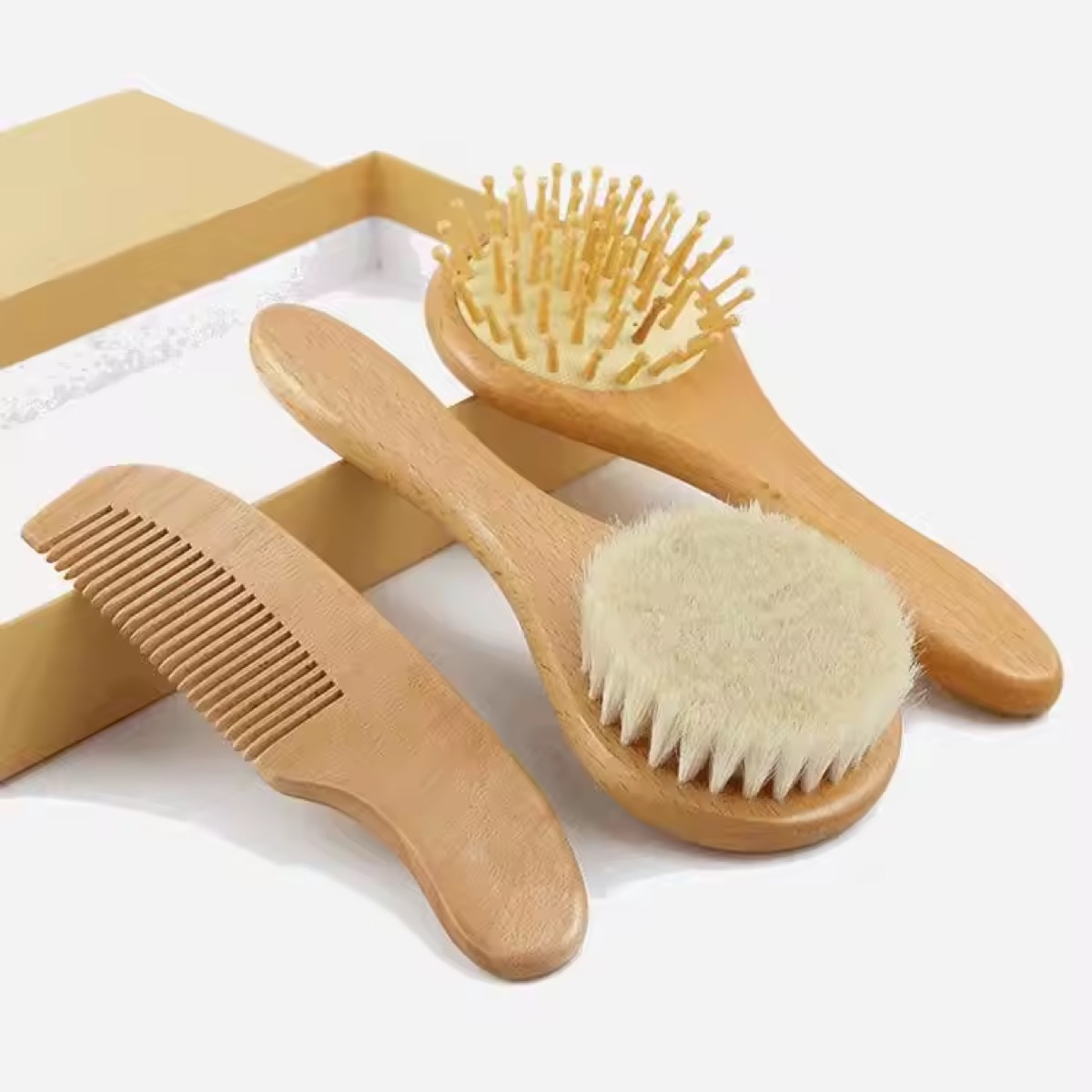 Toddler Cradle Cap Brush Soft Goat Bristle Hair Brush Wooden Baby Hair