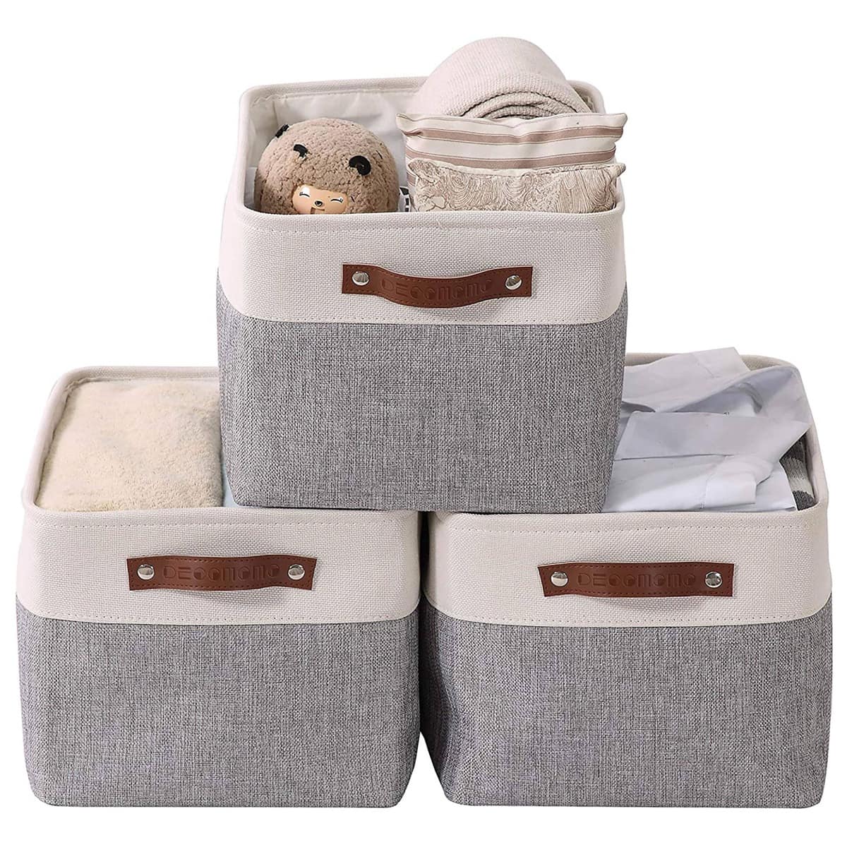 Collapsible Sturdy Fabric Storage Cube with Leather Handles Foldable