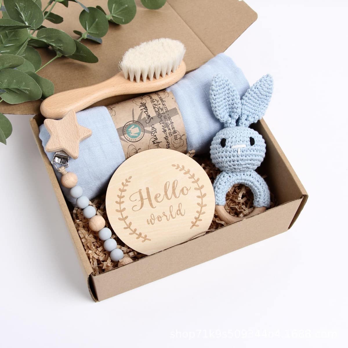 Baby Crochet Wooden Rattle Set Newborn Gift Box Pacifier Chain Blanket