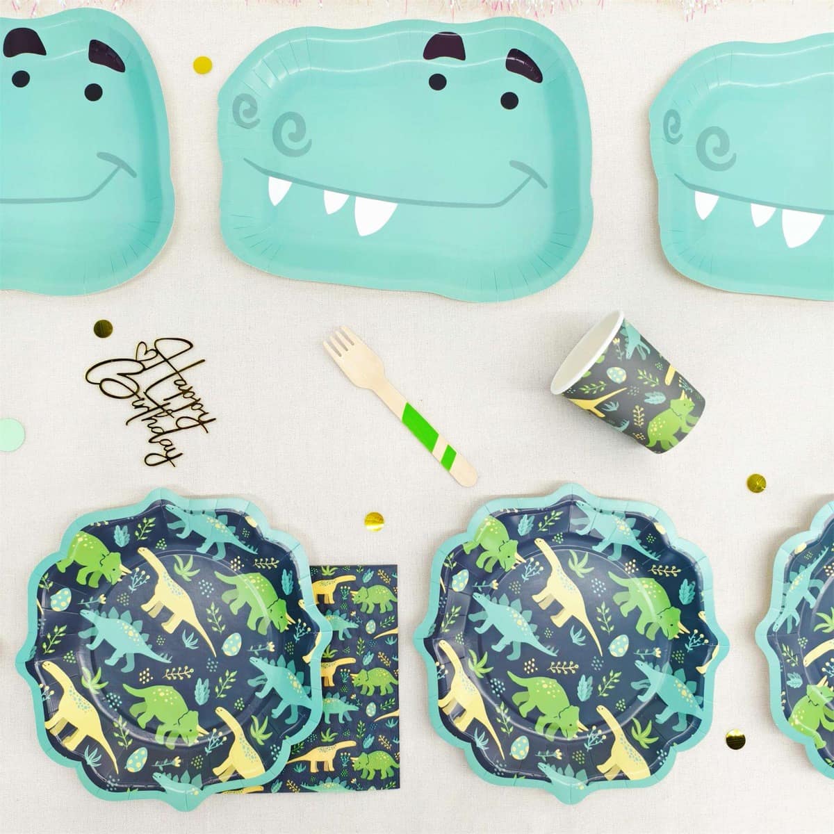 Biodegradable Dinosaur Tableware Set Kids Birthday Party Plates Cups