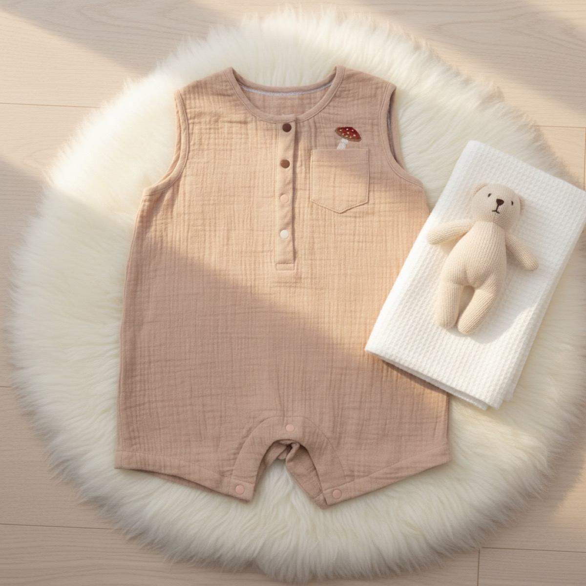 Cotton Baby Clothes Sleeveless Soild Color with Embroidery Newborn