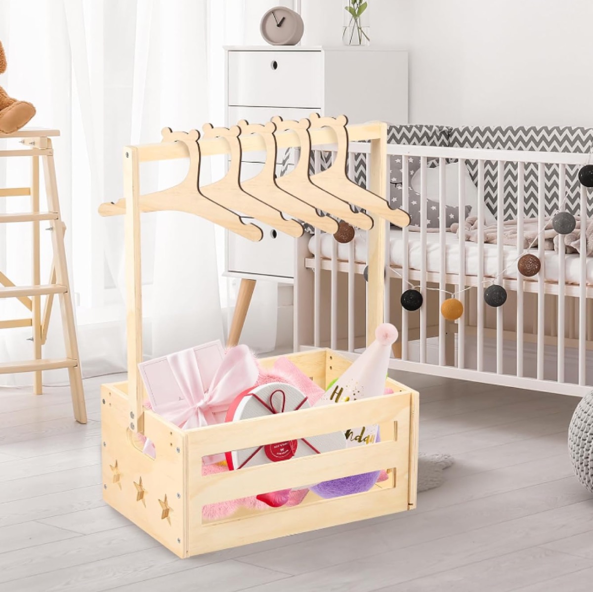 Modern Standing Type Wooden Baby Shower Hamper Box Newborn Closet with