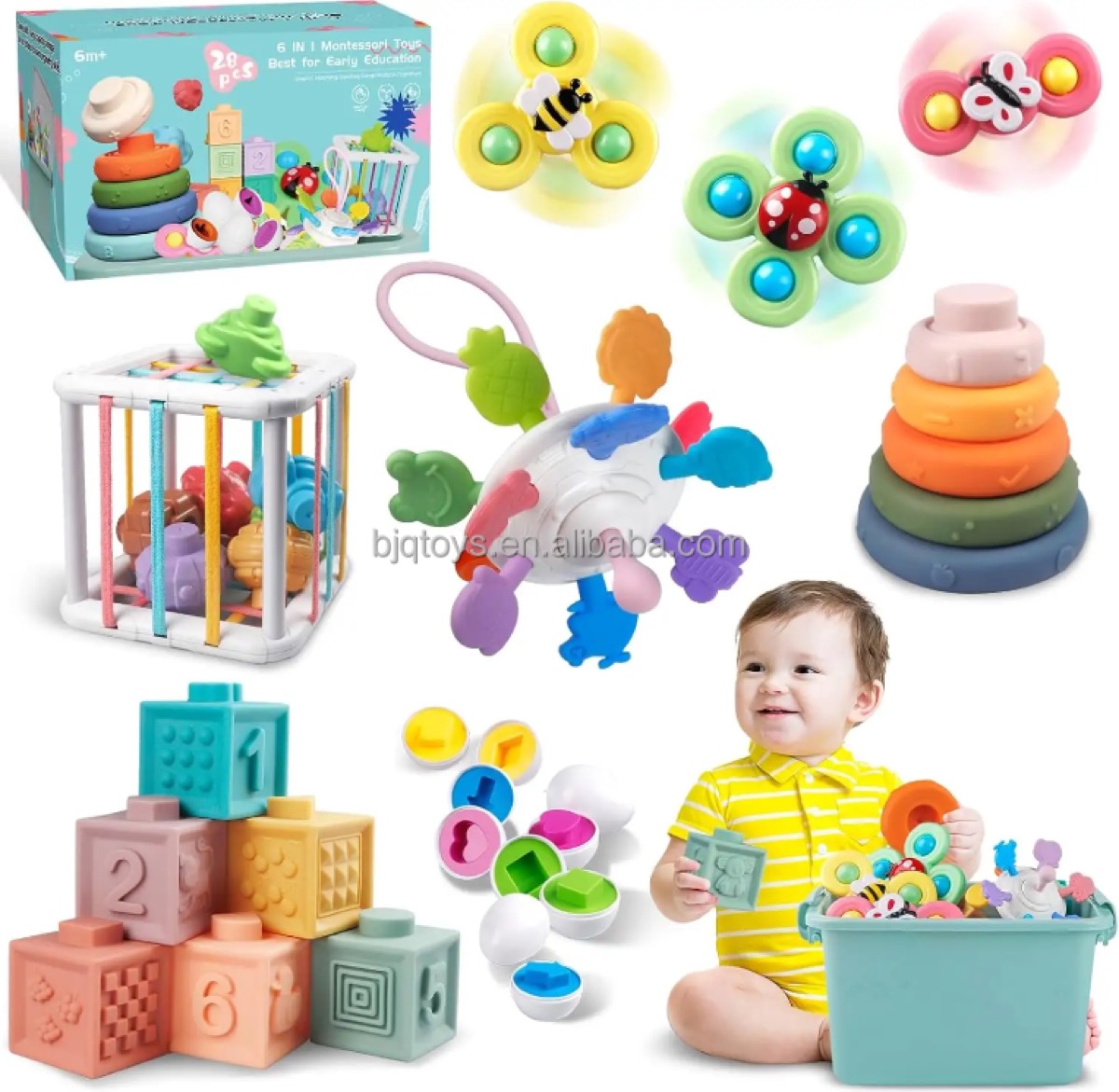 Beijingqi Montessori 6 in 1 Stacking Blocks Rings Durable Silicone