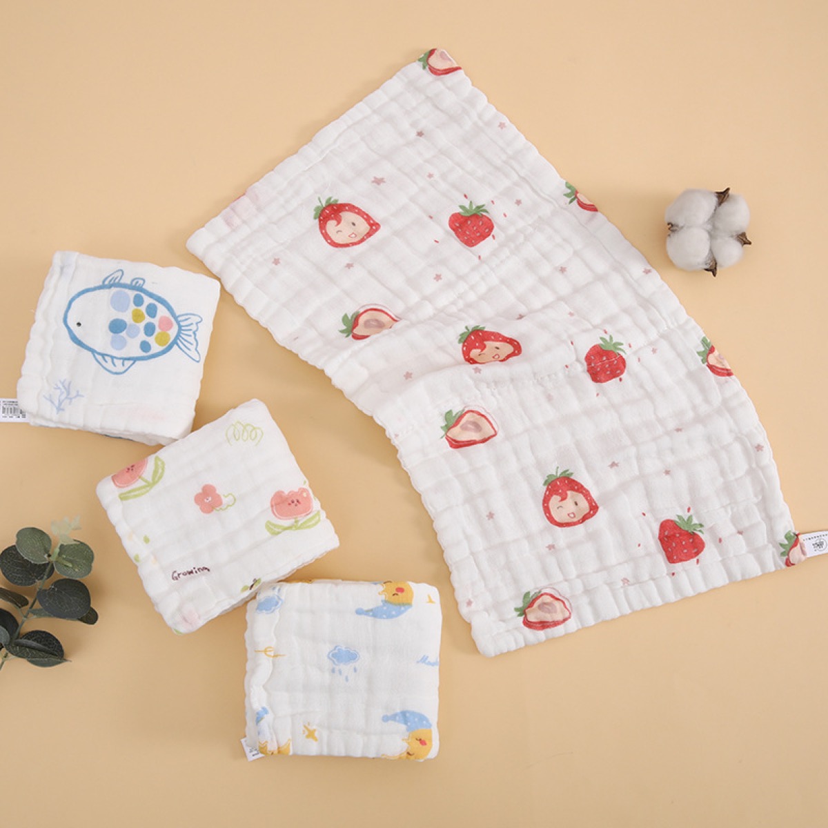 Premium 6-Layers Muslin Baby Washcloths Large Size Washable Newborn